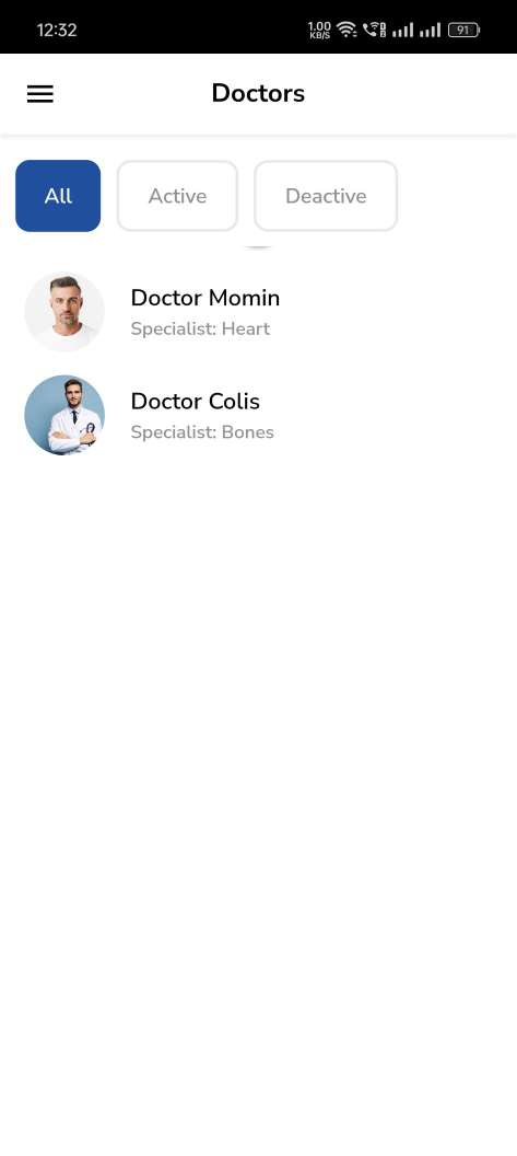 Hospital Management System — hospital app — Doctor List